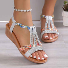 Plus Size Bohemian Elastic Strap Rhinestone Sandals For Women