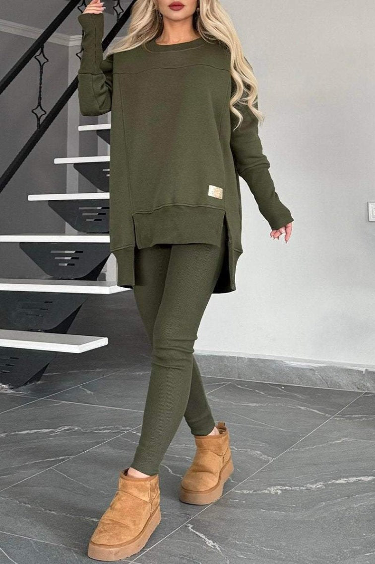Women's Slit Long Sleeve Top And Trousers Suit by Mirlaine Univers