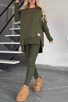 Women's Slit Long Sleeve Top And Trousers Suit by Mirlaine Univers