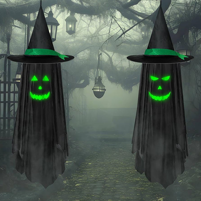 Halloween Ghost Festival Party Luminous Wizard Hat Ghost Pendant Outdoor Yard Ornament Scene Atmosphere Layout Door Hanging