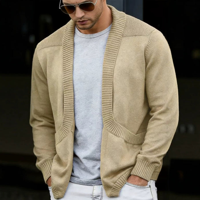 Mens Cardigan Sweater Shawl-Neck Knitted Coat