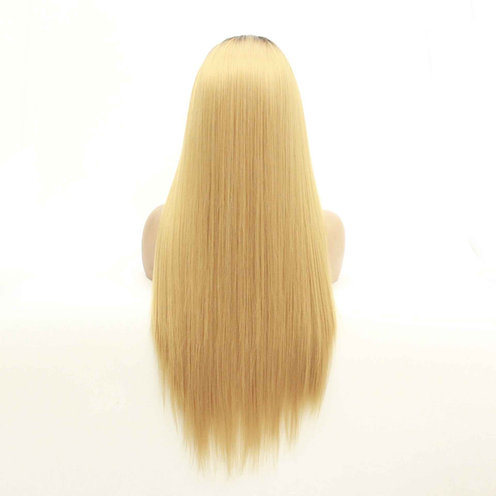 Long straight hair synthetic front lace wig headgear