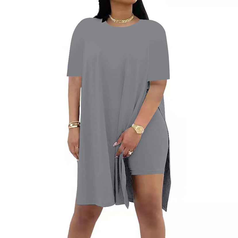 Summer Solid-Color Loose Crew-Neck Short-Sleeve Pants Two-Piece Set