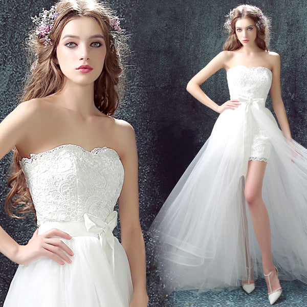 Robe de mariée courte sexy avec jupe amovible en tulle et applications de dentelle, nouvelles robes de mariée