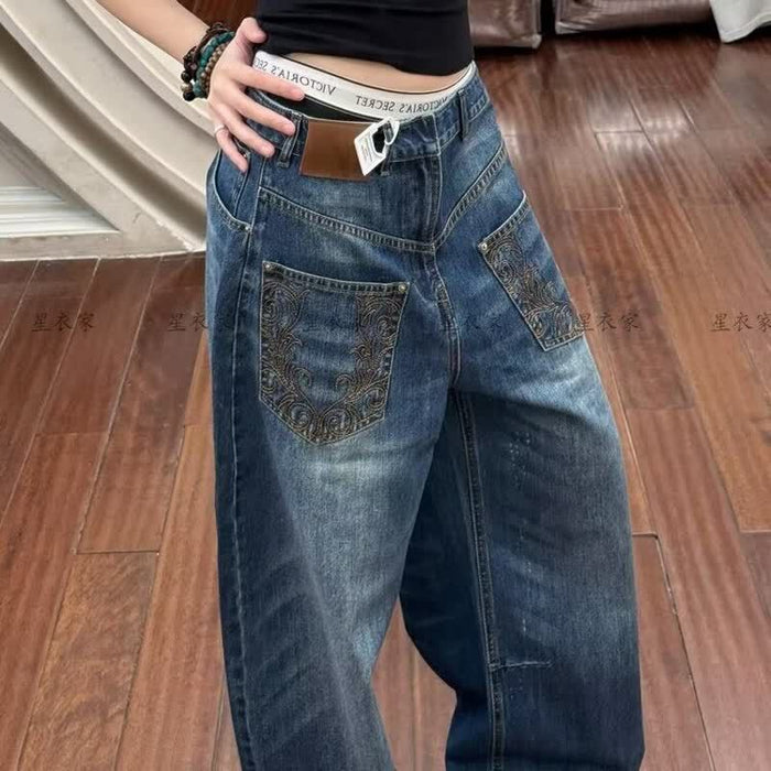 Pantalon décontracté à jambe droite style rétro américain streetwear