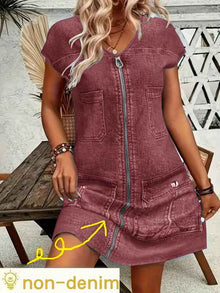 Milk Silk Fabric Denim-look Printed Short-sleeve Dress