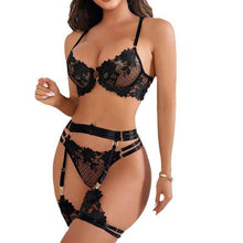 New Style Fashionable High-Complexity Embroidery Cross-Tie Push-Up Bra Set With Underwired Cups 4-Piece Set