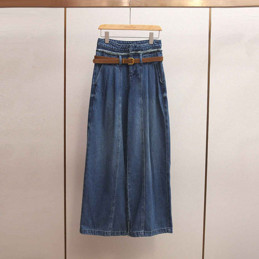 High-waisted A-line Wide-leg Long Jeans
