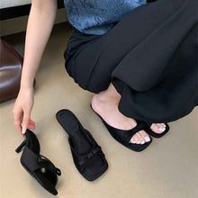 French-style Sophisticated Bow-tie Square-toe Open-toe Stiletto Sandals For Women