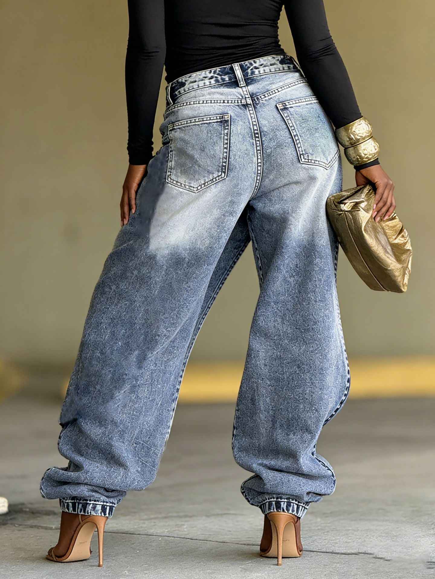 Deconstructed Layered Washed Denim Jeans