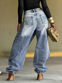 Deconstructed Layered Washed Denim Jeans