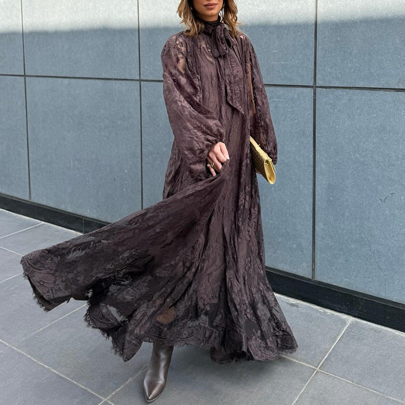 Vietnamese-style Embroidered Heavy-duty Long-sleeve Loose Ruffle Dress by Mirlaine Univers
