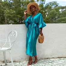 Women's Fashion Plus-Size Satin Long-Sleeve Dress