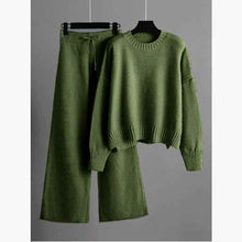 Women's Fashionable Casual Knitted Wide Leg Pants Set