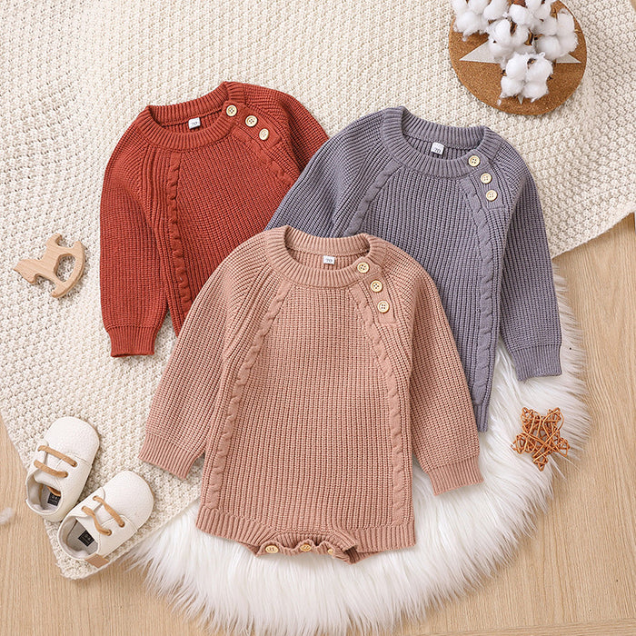 Solid Color Long Sleeve One-piece Sweater Keep Baby Warm Romper Romper
