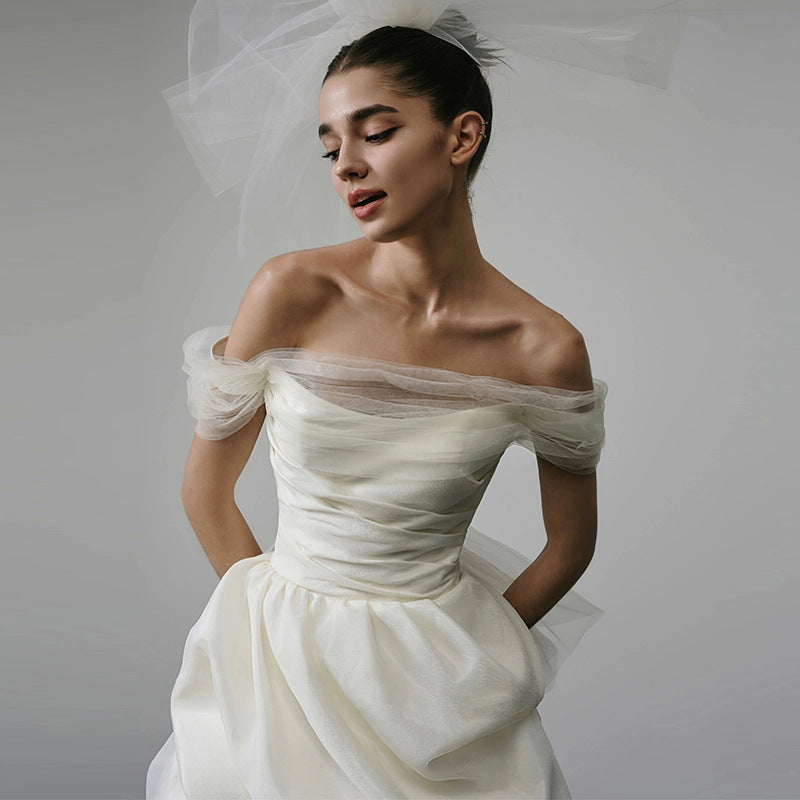 Off-shoulder Light Wedding Dress White Short by Mirlaine Univers