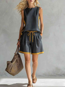 Solid-color Loose Casual Vest And Shorts Set