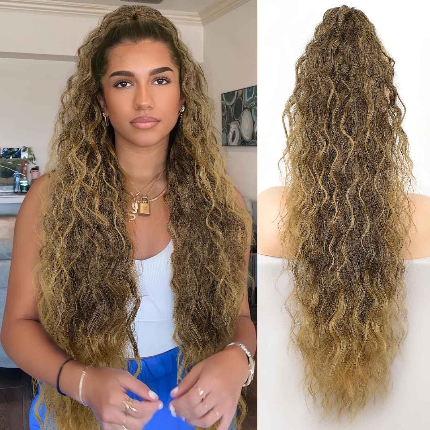 Grip Ponytail Fluffy Long Curly Hair Horse Tail Wig