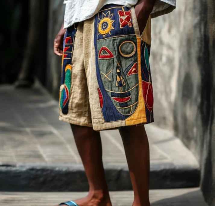 Retro Tribal Mask Geometric Art Men's Casual Shorts
