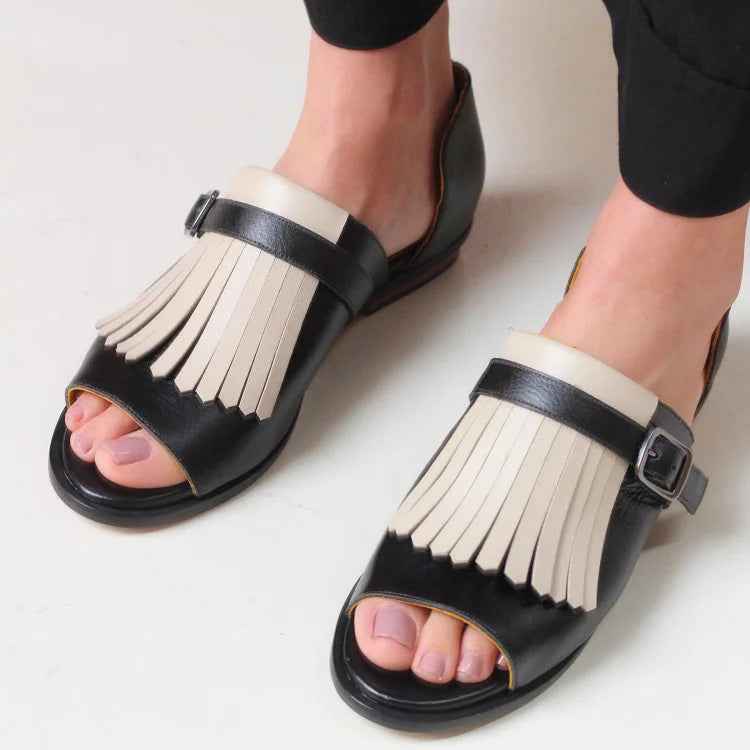 Summer Casual Flat Heel Tassel 40-43 Large Size Round Toe Beach Sandals For Women