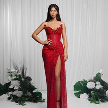 Drop-shaped Diamond Sexy Low-cut High Sitt Red Paillette Tube Coat And Dress by Mirlaine Univers