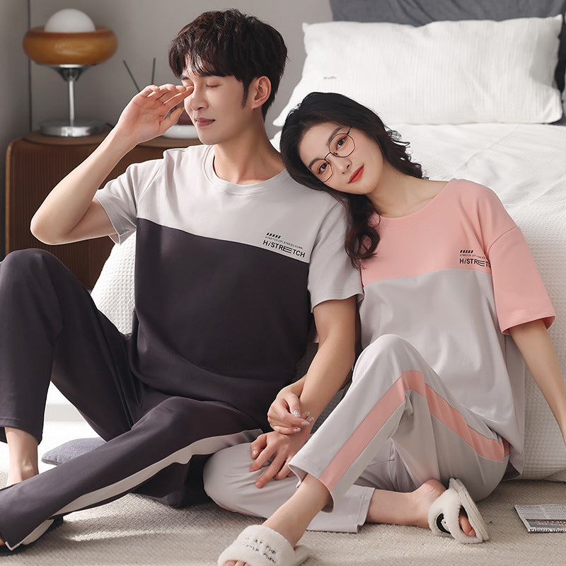 Couple Pajamas Cotton Red Animal Year Trousers Short Sleeve Home Clothes Set by Mirlaine Univers