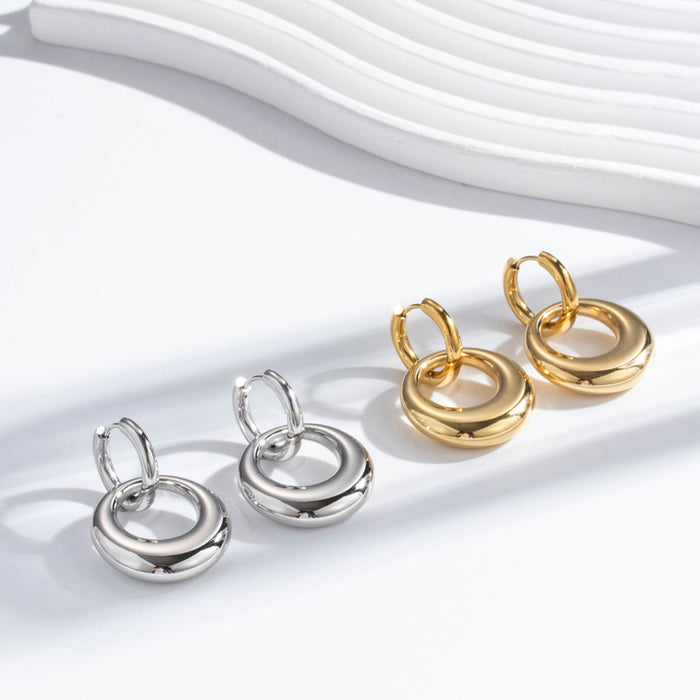 Women's Simple Fashion Titanium Steel Glossy Double-ring Stainless Steel Earrings