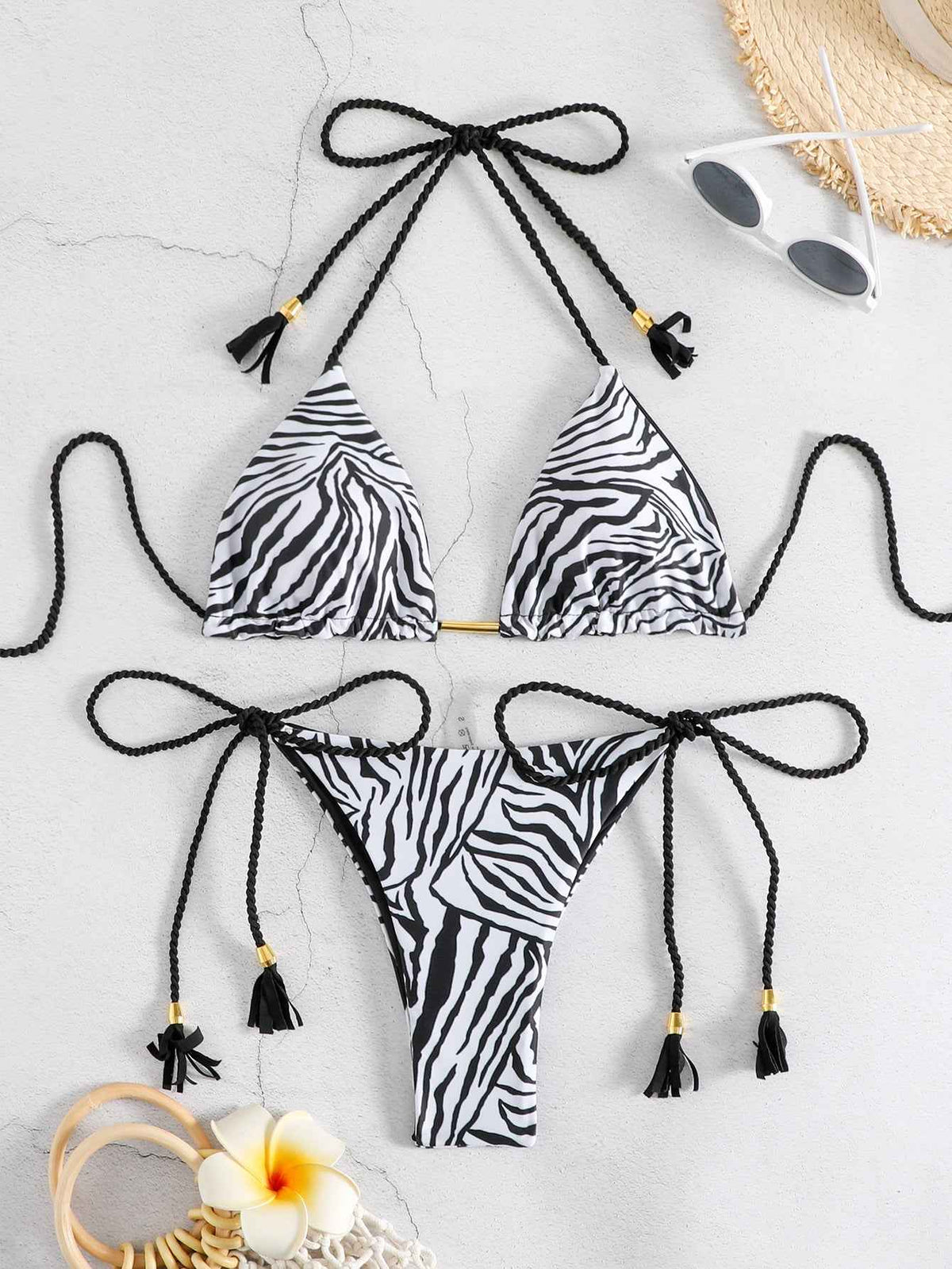 Women's Casual Printed Strappy Tassel Two-Piece Swimsuit