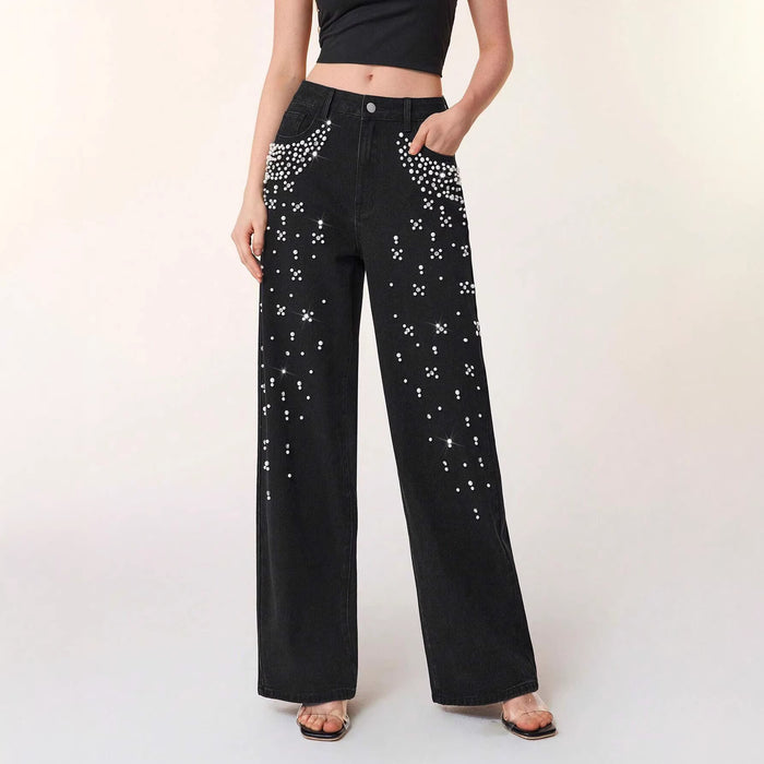 Pantalon en jean décontracté à coupe droite amincissante