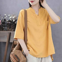 Casual Youthful Retro Summer New V-Neck Cotton-Linen Top