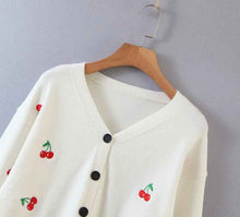 Long sleeve V-neck Straight Cherry Embroidered Cardigan Ssweater