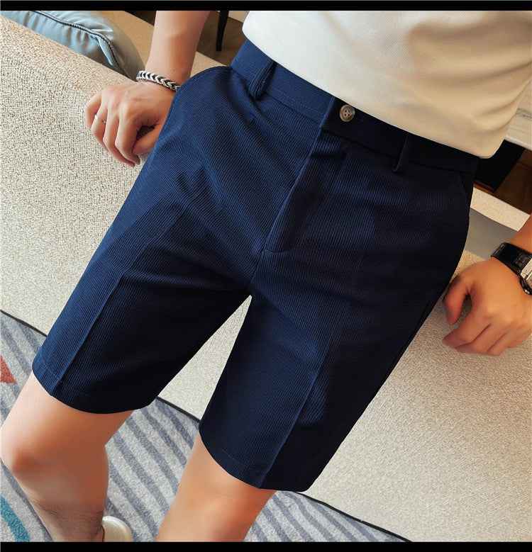 Men's Slim-Fit Striped Solid-Color Fashion Suit Shorts