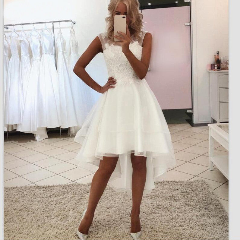 New Style Wedding Dress Short Front And Long Lace Simple Short by Mirlaine Univers