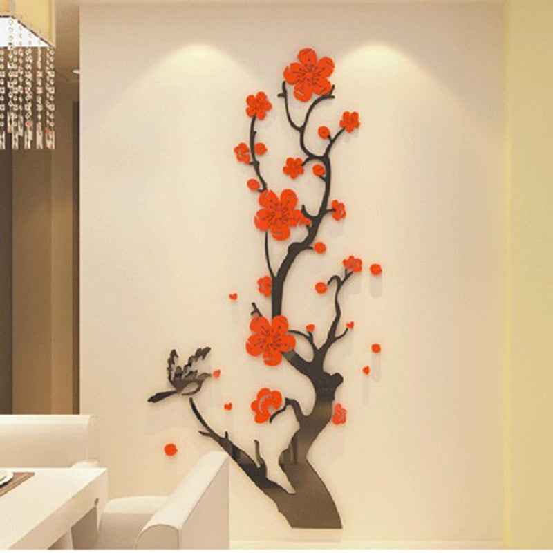 Acrylic 3D Crystal Three-dimensional Wall Sticker Plum Blossom TV Wall Background Decoration