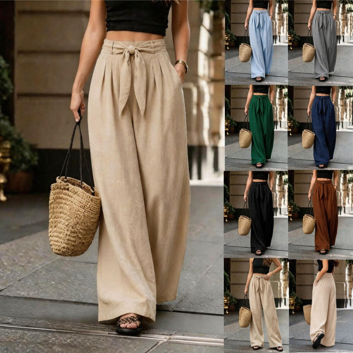 Pantalon large décontracté à nouer à la taille