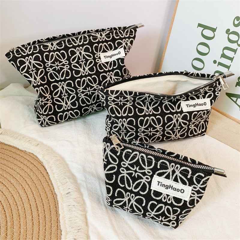 Womens Geometric-Line Fabric Cosmetic Bag