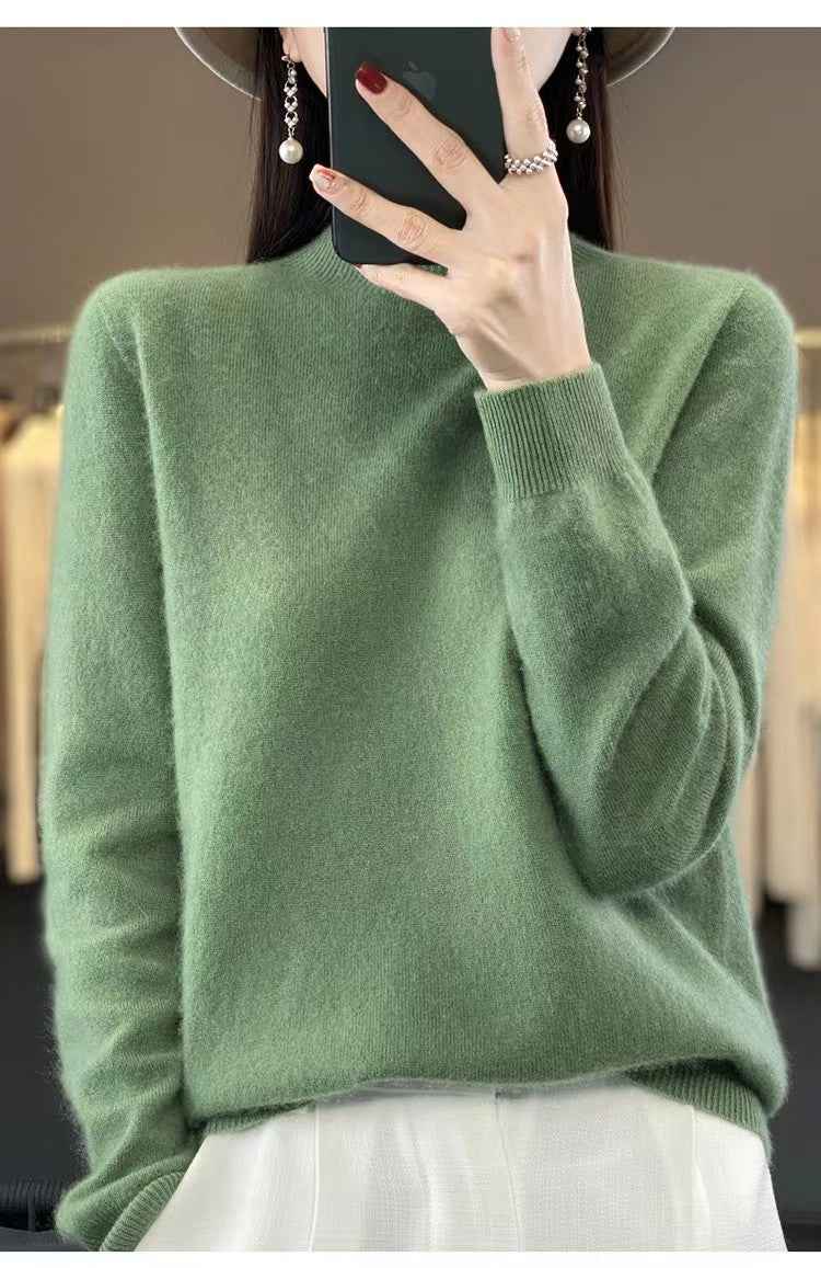 Half High Collar Pure Wool Women's Long Sleeved Knitted Base Sweater