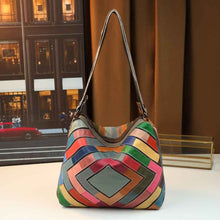 Geometric Grid Leather Patchwork Colorful Shoulder Bag