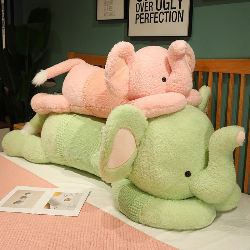 Large Sweater Lying Elephant Throw Pillow Plush Toy Doll by Mirlaine Univers