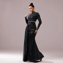 Long Sleeve Slim-fit Sheath Pearl Banquet Fishtail Evening Dress by Mirlaine Univers