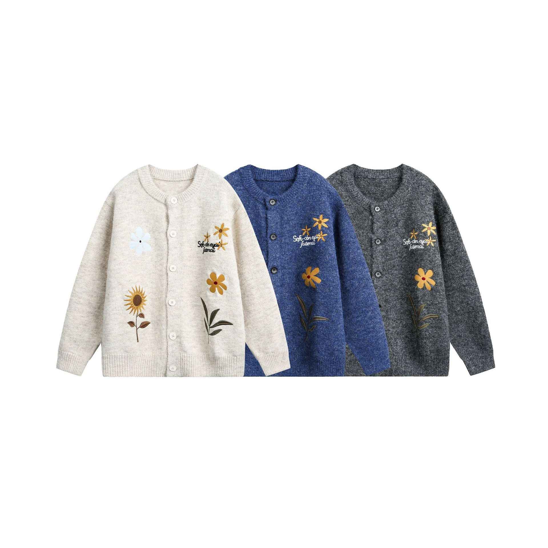 Retro Preppy Style Floral Embroidery Cardigan Sweater