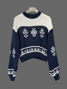 Autumn And Winter New Pullover Round Neck Contrast Color Sweaters Women's Clothing