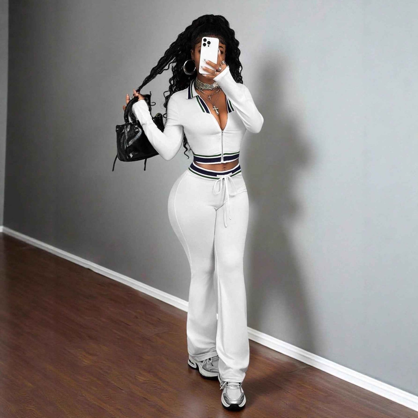 Crop Top And Tight-Fit Casual Sports Two-Piece Set