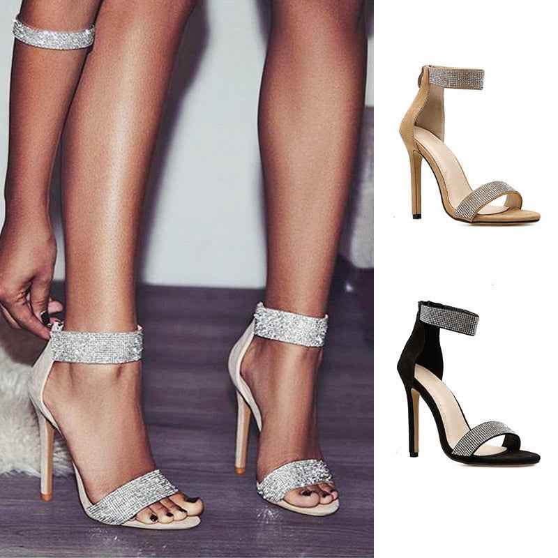 Fish mouth rhinestone high heel women sandals