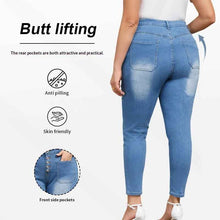 European And American Plus-Size Womens Tight Washed Denim Jeans