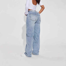 Euro-American Cross-Border Light Blue High-Waist Straight-Leg Jeans