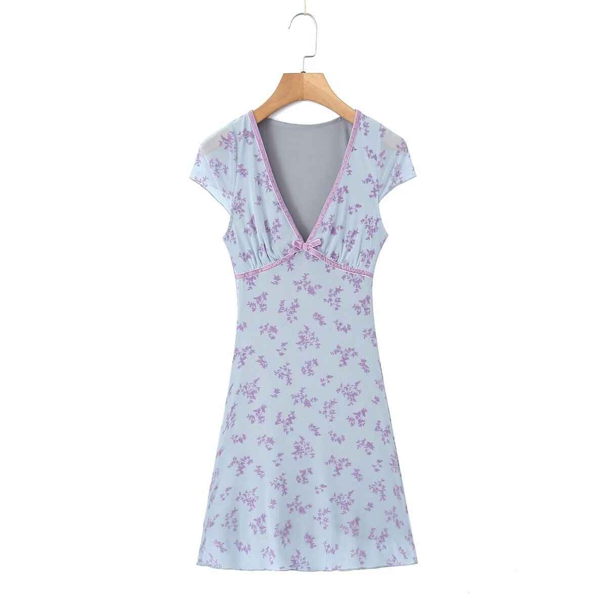 Retro Sexy Deep V-Neck Floral Mini Dress