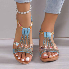 Plus Size Bohemian Elastic Strap Rhinestone Sandals For Women