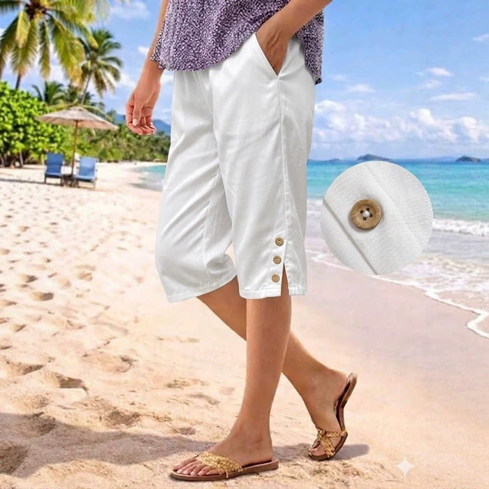 Short décontracté pour femme, longueur mi-cuisse, avec poches, taille élastique et fentes latérales
