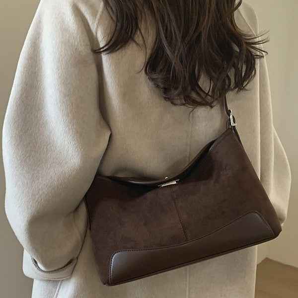 Stylish Suede Lock-Clasp Versatile ShoulderCrossbody Bag